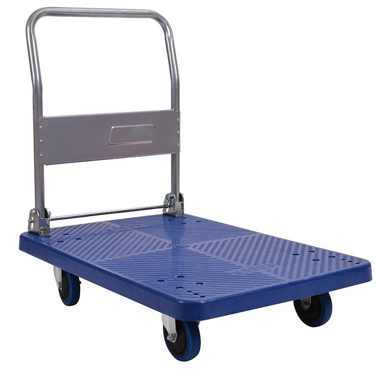 PLASTIC TROLLEY 4 WHEELS W/ IRON PULL ROD